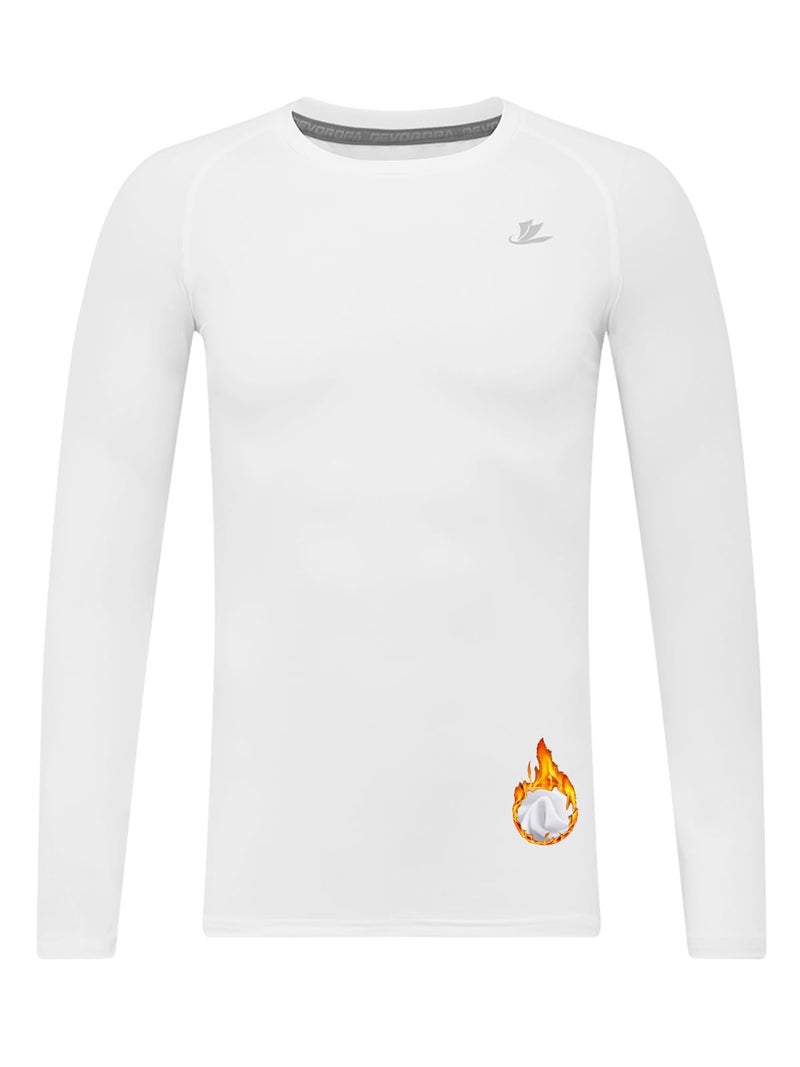 DEVOROPA Youth Boys Compression Thermal Shirt Long Sleeve Kids Fleece Baselayer Soccer Baseball Undershirt White M - Image 1